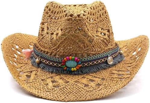 Palha de chapéu de cowboy ocidental fez praia sentida chap de festa para homem mulher enrolando chapas de sol com proteção solar unissex