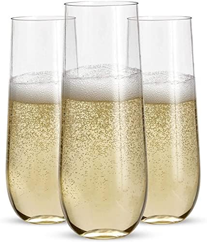 48pk flautas de champanhe plásticas sem haste - 9 onças | Copos de vinho de plástico transparente | Suprimentos