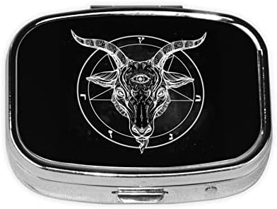 Pentagrama com demônio baphomet Satânica cabra quadrada mini case de pílula de viagens Medicina Organizador