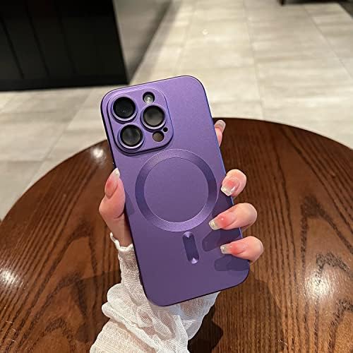 Misscase para iPhone 13 Pro Case compatível com MagSafe, Caixa magnética de proteção completa com protetor de lente de câmera, tinta metálica de tinta de silicone à prova de poeira à prova de choques de choque para iPhone 13 Pro Purple