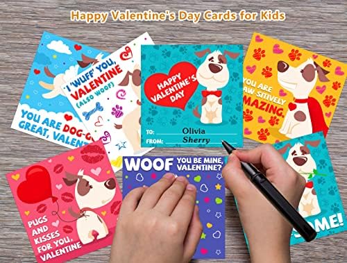 Petcee Valentines Day Cards for Kids, Cartões de presentes do Dia dos Namorados 30pcs Dog com envelopes Cartões