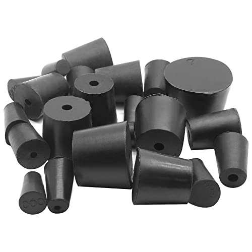 Kyuionty 22 pacote rolhas de borracha sólida 000# -7# - plugue de rolha de tubo de teste de laboratório cônico - 10 tamanhos variados - preto