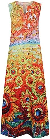 Vestido maxi para mulheres 2023 verão casual estampado floral mangas longa vestido solto em vasos de férias