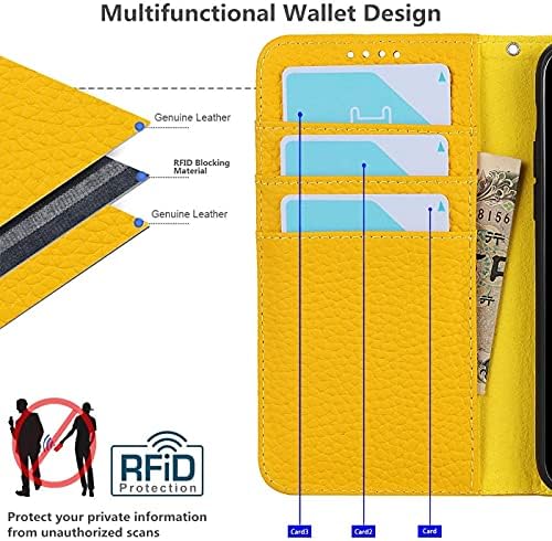 ICOvercase para iPhone 14 Caixa de carteira com suporte para cartão de crédito e pulseira de pulso, RFID bloqueando a capa de celular de couro genuíno para iPhone 14 6,1 polegadas