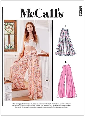 Kit de padrão de costura de calças largas de McCall Misses, Código M8223, Tamanhos L-XL-2xl, Multicolor