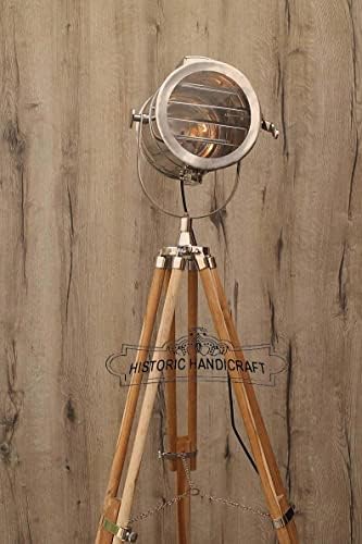 Histórico artesanato náutico artesanal meados do século Modern Witchlight com acabamento natural Tripé de madeira Studio Spotlight Lâmpada Lâmpada decorativa vintage rústica 8 x 8 x 55