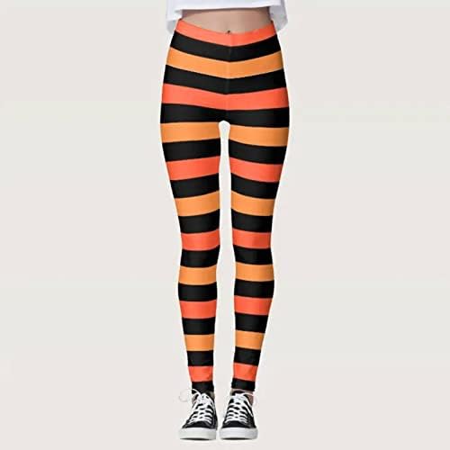 Calças de ioga da cintura Hight para mulheres Hallowstripes Stretch preto laranja halloween listra imprimir esportes de ginástica calças justas