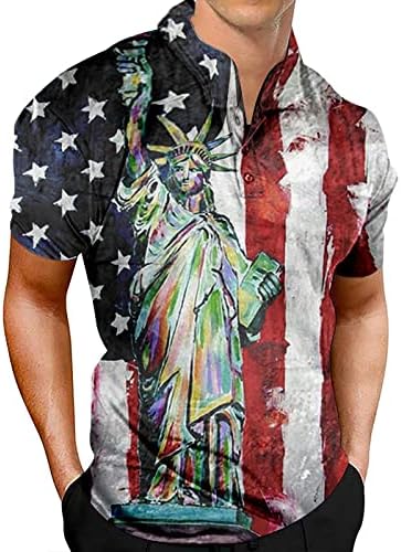 Camisas de trabalho de verão para homens de desempenho patriótico de homens da independência da independência bandeira americana clássica fit knit camisetas para