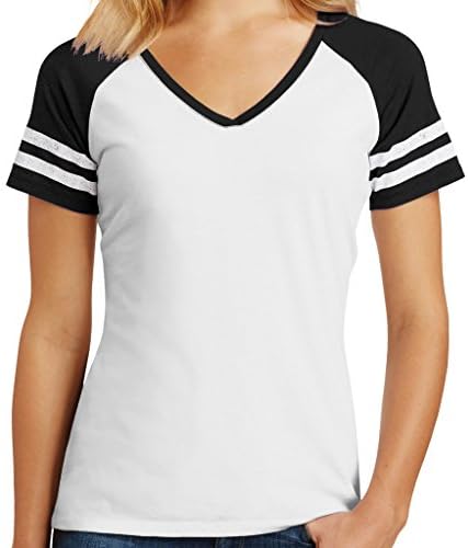 Camiseta de decote em V Ladies Game, pequeno branco/preto