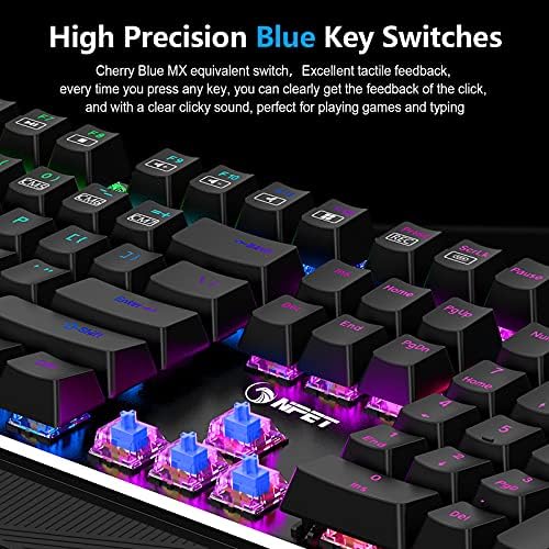 Teclado de jogos mecânicos de npet K21, teclado com retroilumação com fio com repouso no pulso, iluminação RGB personalizável, teclado padrão ergonômico para comprimidos, computador, PC