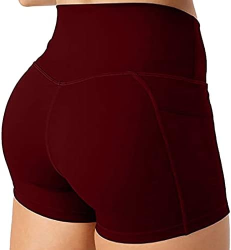 Mulheres cruzam shorts de treino da cintura com bolsos com nervuras com cintura alta ioga shorts shorts bodycon shorts