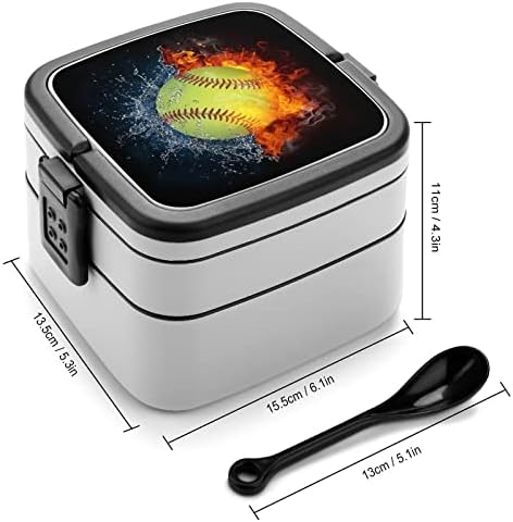 Fire Baseball Sport Bento Box de camada dupla em um recipiente de almoço empilhável com colher para viagens