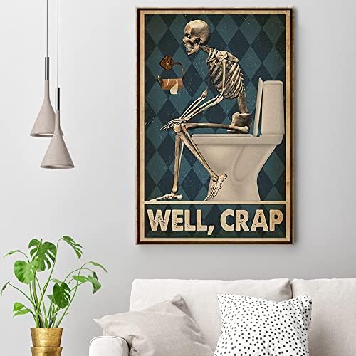 Dfaiuy Funny Skeleton Banheiro Arte da parede Arte da parede Vintage Posters de banheiro de caveira para quarto