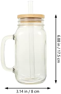 Hemotão 1 Conjunto de copo de bebida de vidro com tampa e jarra de pedreiro de palha xícara de água com alças com alças de café transparente suco de suco de suco de 350ml