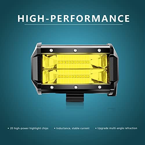 Avenemark 2pcs 5 polegadas de 72w Barra de luz LED, varia de luz de inundação amarela de linha dupla 10800lm