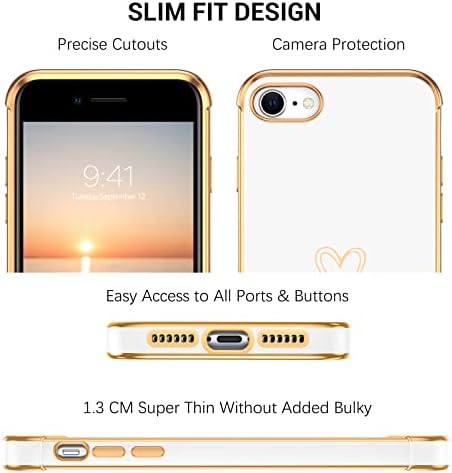Caso do iPhone SE do iPhone Bentoben, capa de telefone para iPhone SE, capa de telefone feminina de capa de capa de feminina de câmera de capa de feminina de tpu macia de luxo de luxo para iPhone SE/8/7 4.7 , branco/ouro