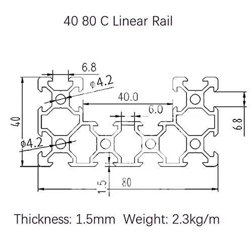 Mssoomm C Channel U Tipo 4080 Rail linear L: 40,16 polegadas / 1020mm Perfil de extrusão de alumínio Europeu Padrão Anodizedsleek Prata Linear Linear Guia de Rail para impressora 3D e Kit DIY CNC, 1PCS