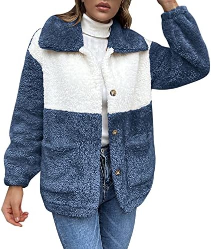 Casaco feminino casual lapel lapem lã Fuzzy Faux Shearling Botão de casacos quentes do inverno de desmembramento de roupas sem jaqueta