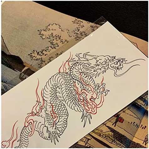 Shangmaoyo tatuagens temporárias impermeáveis ​​adesivos de tatuagem temporária estilo japonês estilo preto chama dragão dragão tatuagem tatuagem flash tatuagem braço feminino feminino