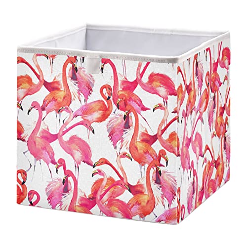 Cubos de armazenamento dobráveis ​​de cubos dobráveis ​​de cubos de armazenamento de cubos de pássaros flamingo para caixas de organizador de cubos para brinquedos closet infantil garotas de garotas livros de roupas - 15.75x10.63x6.96 em