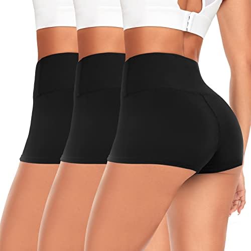 Fullsoft 3 pacote de shorts de moto de cintura alta para mulheres - 3 de shorts de saquinho de yoga de spandex