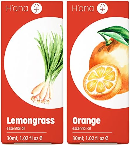 Óleo essencial de capim -limão para difusor e óleo essencial de laranja para conjunto de difusores - de óleos essenciais terapêuticos pura - 2x1 fl oz - h'ana