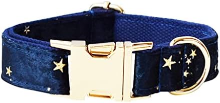 Zlxdp Deep Blue Velvet Dog Collar and Leash Set for Christmas Gold Glitter Stars ID personalizado