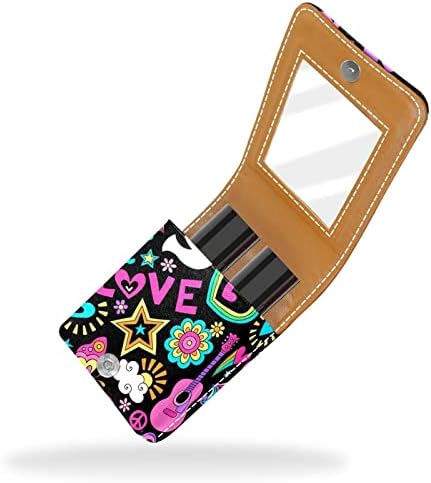 Mini estojo de batom com espelho para bolsa, Love Peace Portable Case Holder Organization