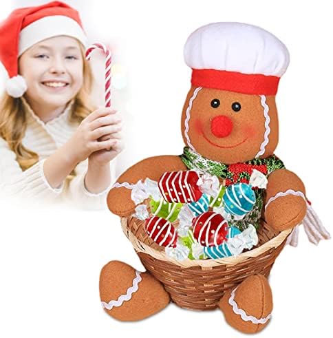 Cesta de armazenamento de doces de Natal fofo Papai Noel, rena, boneco de neve, homem -pão de gengibre, cesta