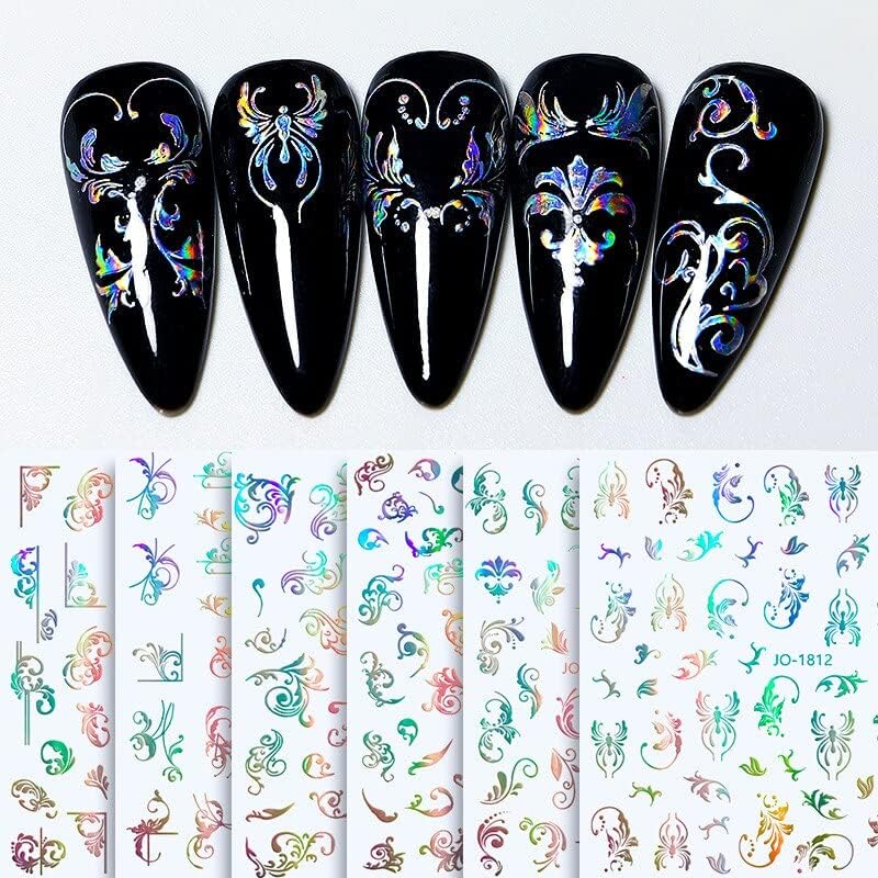 1 folha 3d Design de unhas holográficas abstrato de geometria francesa decalques de manicure francês