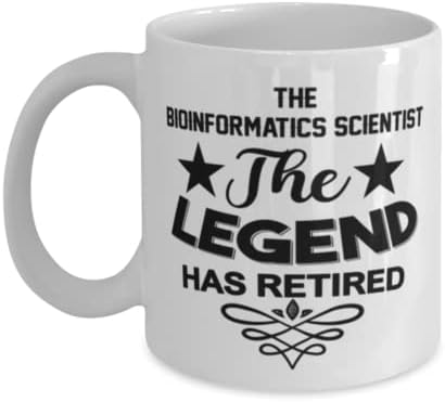 Caneca de cientista da bioinformática, a lenda se aposentou, idéias de presentes exclusivas para bioinformática, copo de chá de caneca de café branca