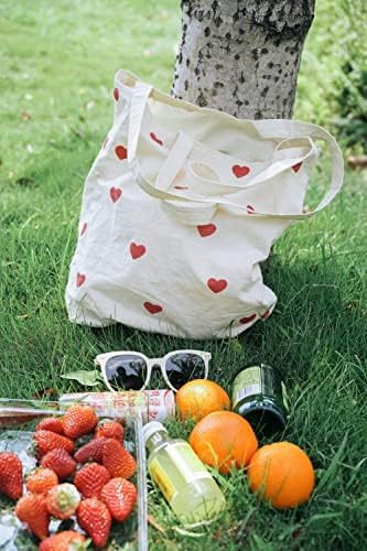 FrepStudio Cutear Coração Tote Bag a granel com bolso interno para mulheres, compras de supermercado reutilizáveis