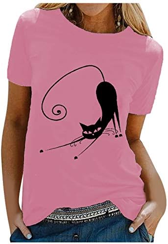 Camisa de spandex de poliéster feminino Camisa divertida Cats T-shirt Summer Fashion Fashion Sexy Loose