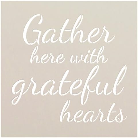 Reúna -se aqui com o Grateful Hearts Stencil por Studior12 | Estilo de script | Modelo de palavra