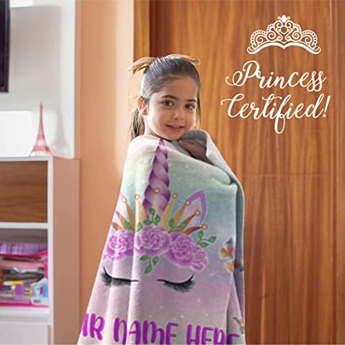 Cobertor de unicórnio personalizado para crianças | Presentes de unicórnios de meninas | Unicórnios difusos personalizados para criança | Cobertores de arremesso de garotinha personalizada | Presente de aniversário para menina
