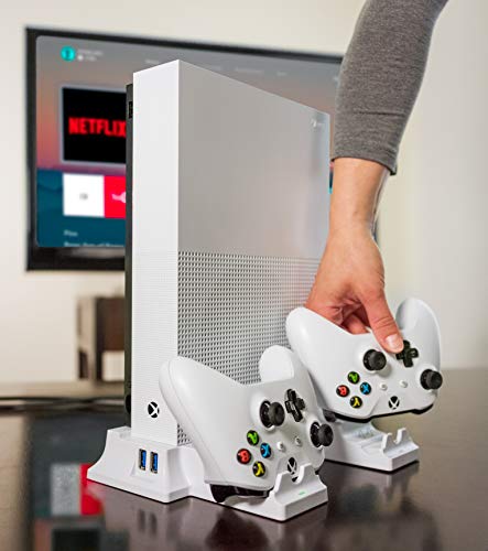 YOK Cool e carrega o suporte de resfriamento vertical para o Xbox One construído em resfriamento com estação de carregamento de controlador duplo - compatível com Xbox One S