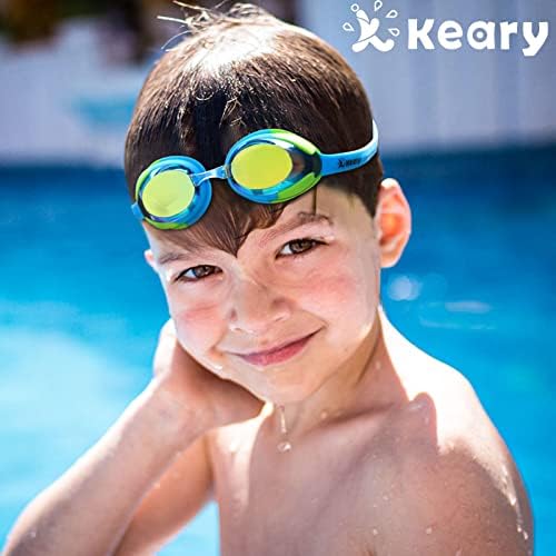 Keary Kids Swim Goggles para crianças jovens infantis, óculos de água à prova de água anti-UV anti-UV