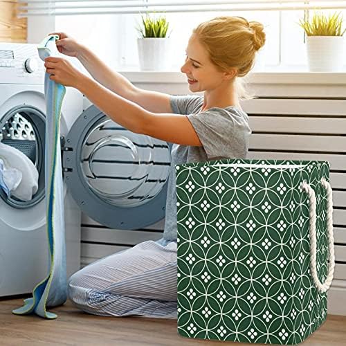 Indicultor japonês tradicional verde geométrico Button Padrão grande lavanderia cesto de roupas prejudiciais à prova d'água cesta de roupas para roupas de brinquedos, decoração de casa para banheiro do quarto