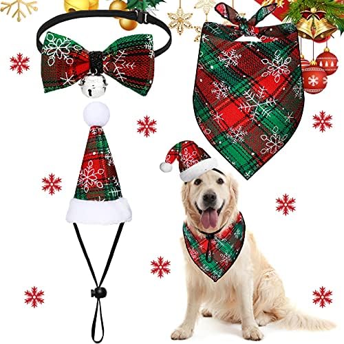 3 peças Os suprimentos de Natal de cachorro incluem 1 colar de gravata borboleta de Natal 1 cachecol de bandana de estimação e 1 chapéu de cachorro de Natal para cães médios e gatos gatos ou cães