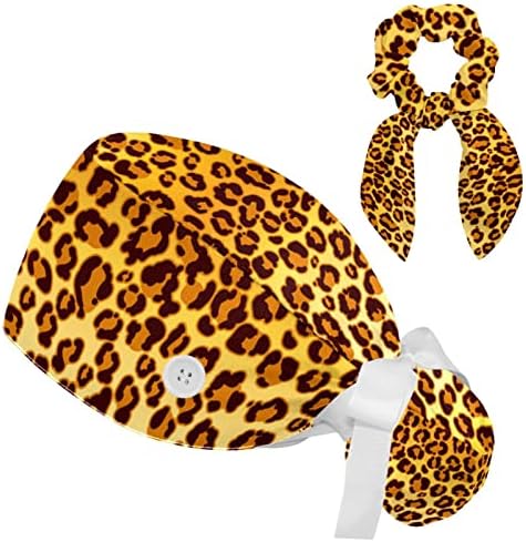 Capinho de trabalho com anéis de cabelo de Bowknot para mulheres, leopardo Brown Chapé Chapéus de Ponytail,