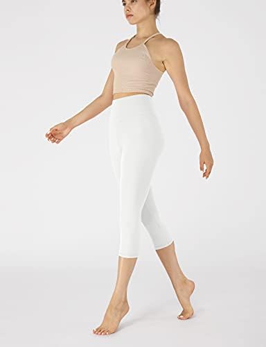 Leggings de ioga de 21 anos de Ododos Women, trepadeiras de calças esportivas, com calças de colheita Capris com bolso interno, branco, x-grande