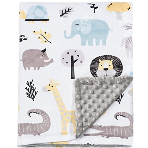 Cobertor de bebê Boritar para meninos Minky macio com apoio pontilhado de dupla camada, animais fofos impressos de 30 x 40 polegadas recebendo cobertor