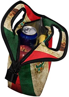 Lancheira VIPSK para adultos/homens/mulheres/crianças, lancheira de bandeira mexicana retro, travessia à prova d'água ao ar livre para piqueniques de piqueniques de lanchonete com zíper, preto