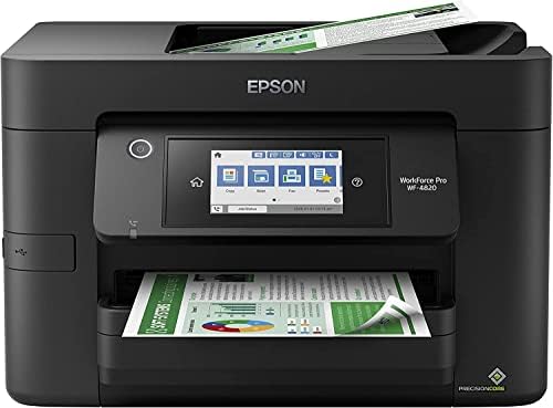 Epson Workforce Pro WF-4820 Impressora de jato de tinta colorida sem fio, impressão e cópia e fax, impressão duplex, 35 páginas ADF, 25ppm, impressão móvel, 4,3 Color TS, Wi-Fi, Ethernet, Cabo de impressora Lanbertent
