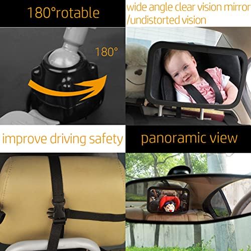 Pincuttee Baby CAED MELHO VISTO TRASEIRO, espelho de assento traseiro, espelho de segurança para bebês, 360 ° Rotado à prova de quebra de quebra de bebê espelho de vista para carros/caminhões/vans/SUVs
