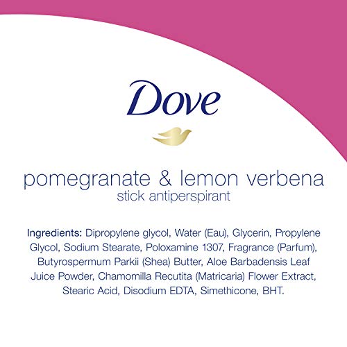 Dove 0% desodorante de alumínio 24 horas Proteção de odor romã+limão verbena com ¼ hidratantes e 0% de álcool, 2,6 onças
