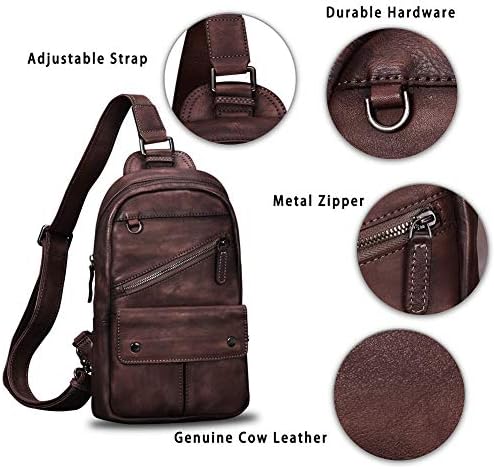 IVTG Bolsa de Sling de couro genuíno para homens vintage handmade crossbody Daypack retro caminhada mochila bolsa de tórax bolsa de ombro casual bolsa
