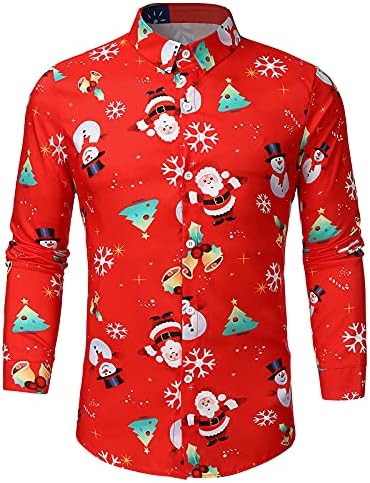 Camisas masculinas Autumn e inverno Árvore de Natal Papai Noel Printing Stand-up Collar Blouse Blouse