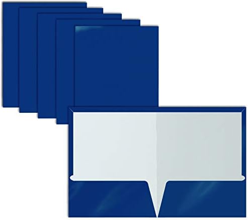 2 bolso laminado brilhante pastas de papel azul, tamanho da carta, portfólios de papel azul por melhores produtos para escritório, caixa de 25 pastas azuis