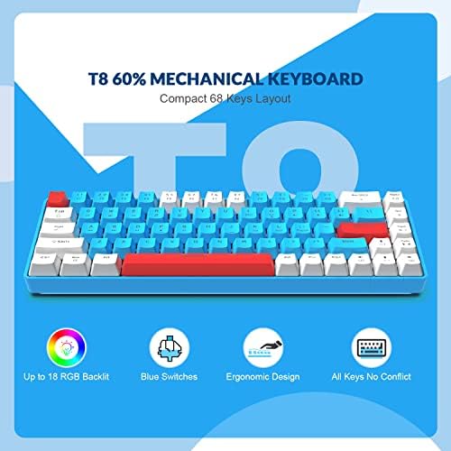 Ziyou Lang RK-T8 Firou 65% do teclado de jogos mecânicos com RGB LED LED iluminado anti-Ghosting TKL Mini